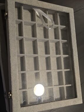 Gray Jewelry Organizer Display Case with Clear Lid